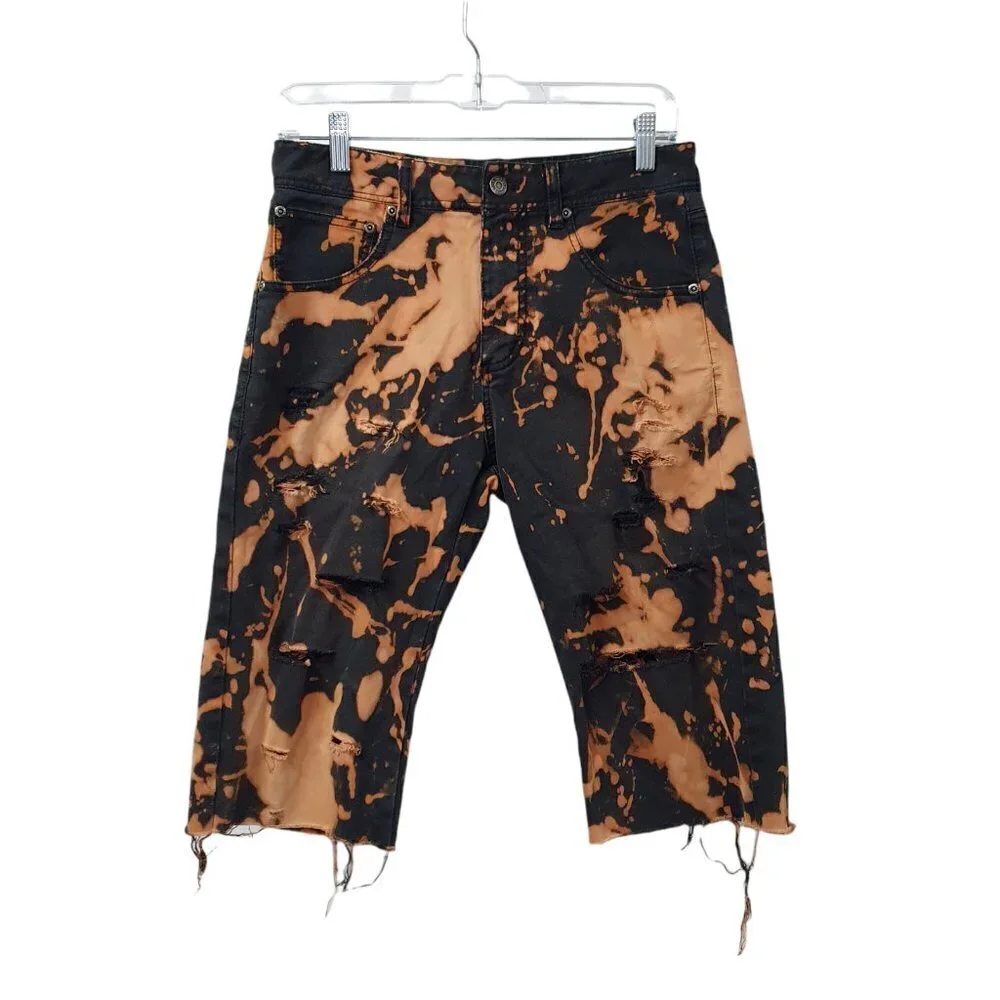 NIKE SB Skateboarding Men's 28 Bleach‎ Dye Black Denim Jeans Shorts 5 Pockets